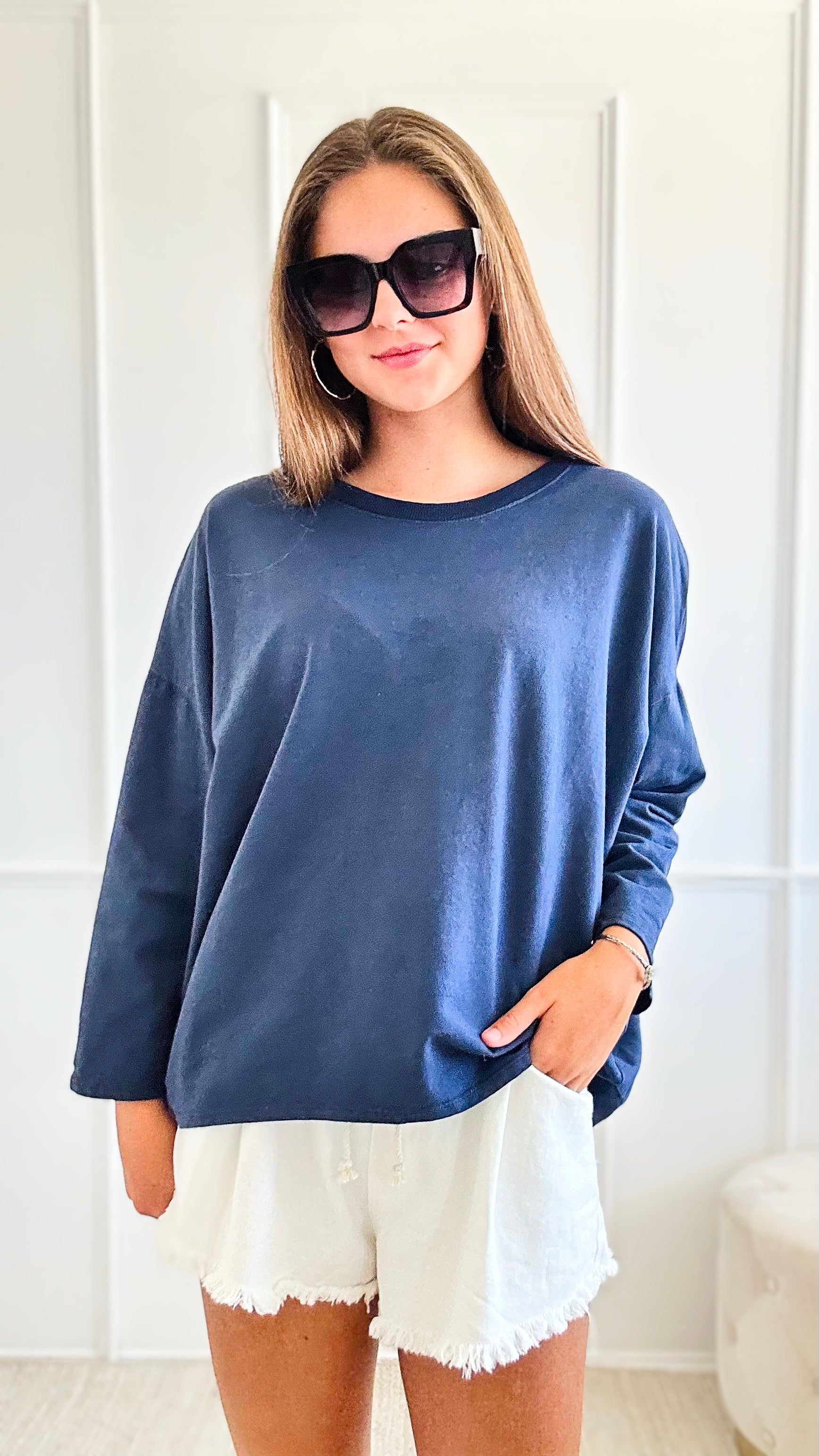 Upscale Comfort Italian Pullover - Navy-140 Sweaters-Italianissimo-Coastal Bloom Boutique, find the trendiest versions of the popular styles and looks Located in Indialantic, FL