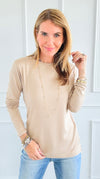 The Charlie Crew Neck Top - Beige-130 Long Sleeve Tops-EC COLLECTION INC-Coastal Bloom Boutique, find the trendiest versions of the popular styles and looks Located in Indialantic, FL