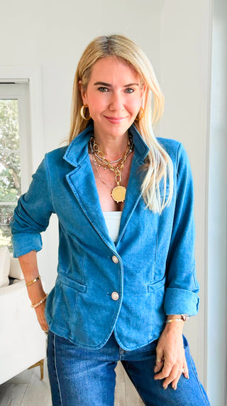 The Ini Washed Italian Blazer - Medium Denim Blue