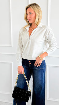 Weekend Ease Ribbed Sweatshirt - Heather Grey-130 Long Sleeve Tops-IRIS-Coastal Bloom Boutique, find the trendiest versions of the popular styles and looks Located in Indialantic, FL