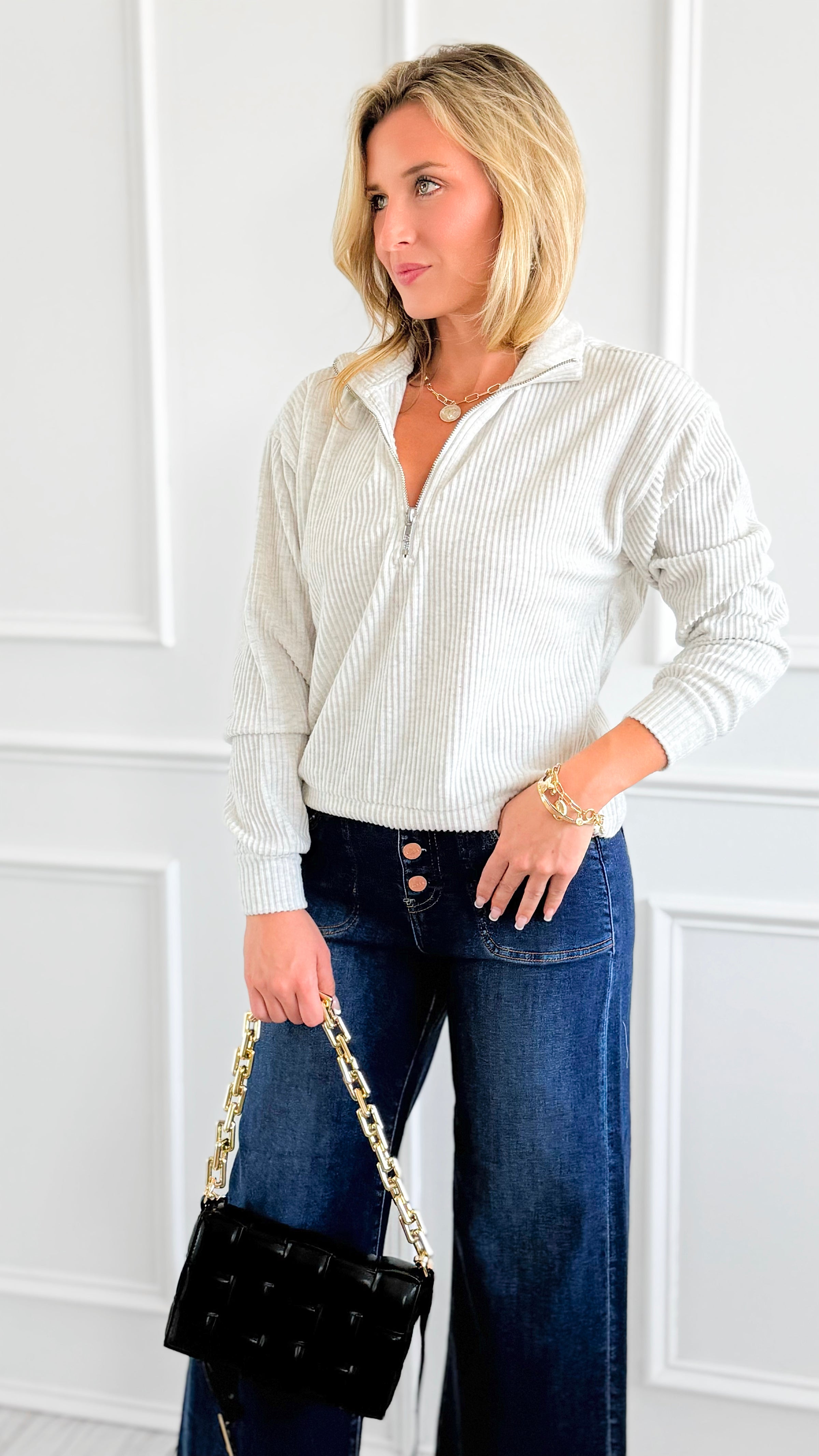 Weekend Ease Ribbed Sweatshirt - Heather Grey-130 Long Sleeve Tops-IRIS-Coastal Bloom Boutique, find the trendiest versions of the popular styles and looks Located in Indialantic, FL