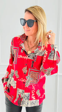 Paisley & Frames Button Down Top-130 Long Sleeve Tops-ROUSSEAU-Coastal Bloom Boutique, find the trendiest versions of the popular styles and looks Located in Indialantic, FL