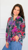 Velvet Bloom Button Down Top-130 Long Sleeve Tops-Jodifl-Coastal Bloom Boutique, find the trendiest versions of the popular styles and looks Located in Indialantic, FL