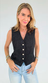 Eternal Grace Tweed Vest - Black-100 Sleeveless Tops-Must Have-Coastal Bloom Boutique, find the trendiest versions of the popular styles and looks Located in Indialantic, FL