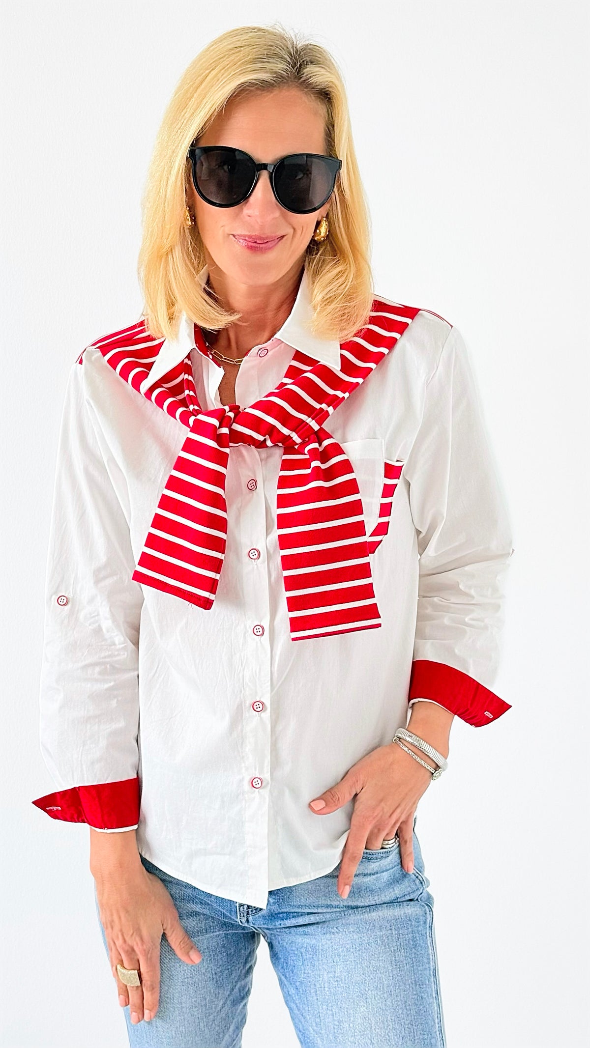 Sailor Chic Button-Down-130 Long sleeve top-PASTEL DESIGN-Coastal Bloom Boutique, find the trendiest versions of the popular styles and looks Located in Indialantic, FL