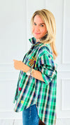 Desert Mirage Plaid Italian Blouse-Green-110 Long Sleeve Tops-TATTOO Z-Coastal Bloom Boutique, find the trendiest versions of the popular styles and looks Located in Indialantic, FL