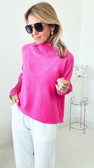 Break Free Long Sleeve Italian Sweater Top - Heather Fuchsia-140 Sweaters-Italianissimo-Coastal Bloom Boutique, find the trendiest versions of the popular styles and looks Located in Indialantic, FL