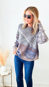 Mix Media Denim Pocket Sweater-140 Sweaters-original usa-Coastal Bloom Boutique, find the trendiest versions of the popular styles and looks Located in Indialantic, FL