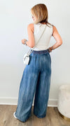 Mineral Washed Chambray Wide Pants-170 Bottoms-EASEL-Coastal Bloom Boutique, find the trendiest versions of the popular styles and looks Located in Indialantic, FL