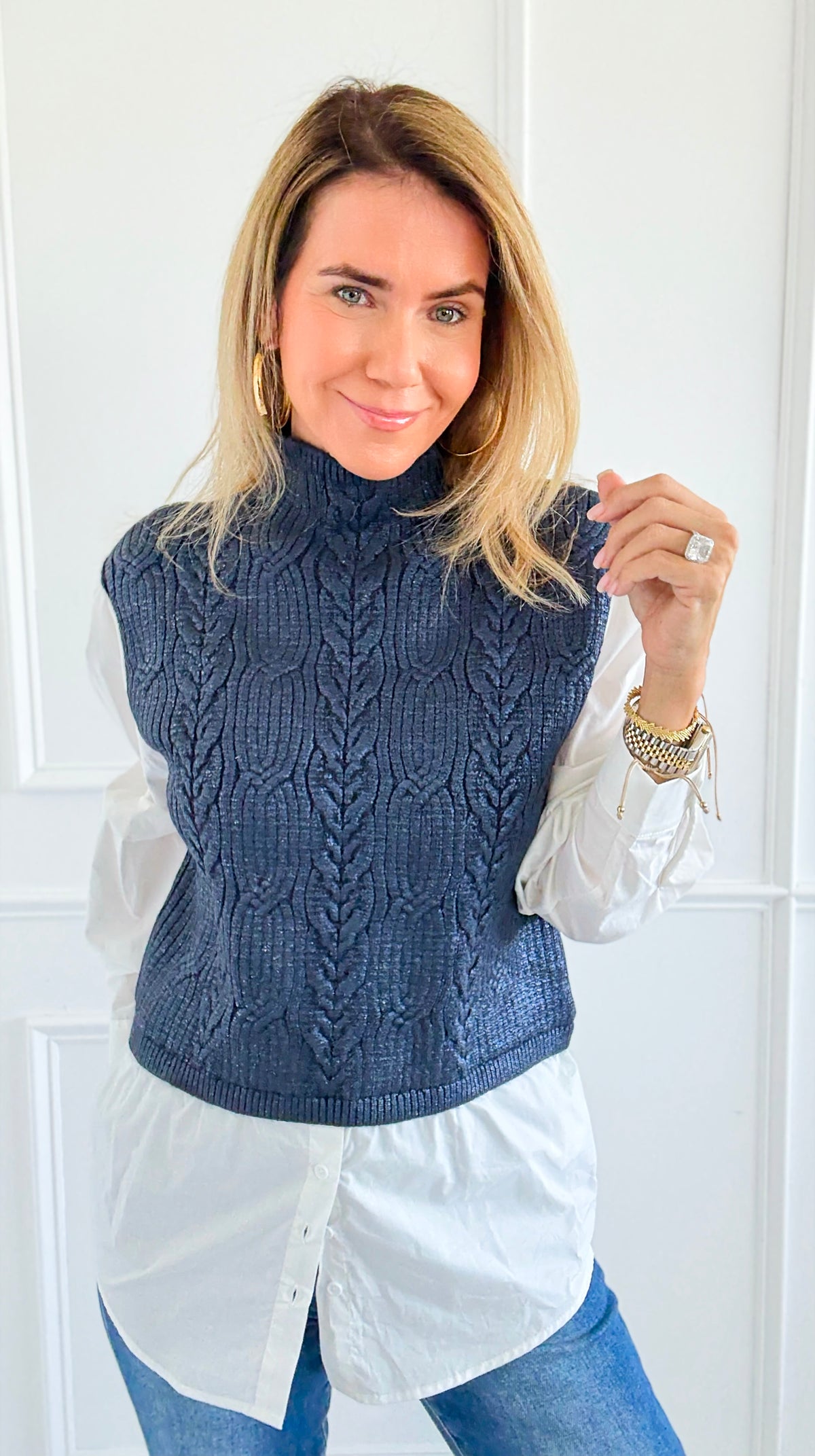 Moonlit Layer Cable Sweater-140 Sweaters-Fate Inc-Coastal Bloom Boutique, find the trendiest versions of the popular styles and looks Located in Indialantic, FL