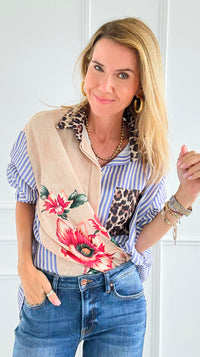 Stripes & Petals Wild Italian Blouse-110 Long Sleeve Tops-Italianissimo-Coastal Bloom Boutique, find the trendiest versions of the popular styles and looks Located in Indialantic, FL