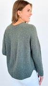 Timeless Comfort Italian Pullover- Army Green-130 Long Sleeve Tops-Italianissimo-Coastal Bloom Boutique, find the trendiest versions of the popular styles and looks Located in Indialantic, FL