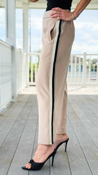 Striped Down Line Wide-Leg Pant - Taupe