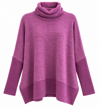 Relaxed Turtleneck Poncho Sweater - Lt. Plum