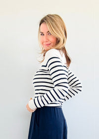 Marina Striped Knit Sweater-130 Long sleeve top-Active Basic-Coastal Bloom Boutique, find the trendiest versions of the popular styles and looks Located in Indialantic, FL