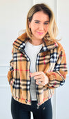 Plaid Fur Zip Jacket-160 Jackets-SANTOORI-Coastal Bloom Boutique, find the trendiest versions of the popular styles and looks Located in Indialantic, FL