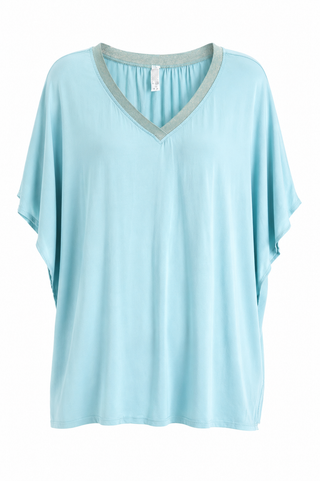 Sea Glass Shimmer V- Neck Italian Top- Turquoise