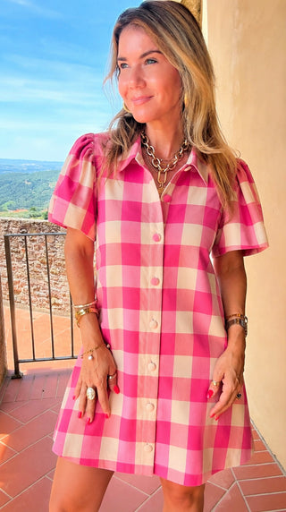 Gingham Button Front Dress