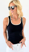 Two-Tone U Neckline Seamless Tank -Black/Ivory-100 Sleeveless Tops-YELETE-Coastal Bloom Boutique, find the trendiest versions of the popular styles and looks Located in Indialantic, FL