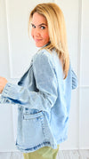 Washed Denim Blazer-160 Jackets-26 INTERNATIONAL-Coastal Bloom Boutique, find the trendiest versions of the popular styles and looks Located in Indialantic, FL