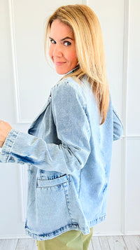 Washed Denim Blazer-160 Jackets-26 INTERNATIONAL-Coastal Bloom Boutique, find the trendiest versions of the popular styles and looks Located in Indialantic, FL