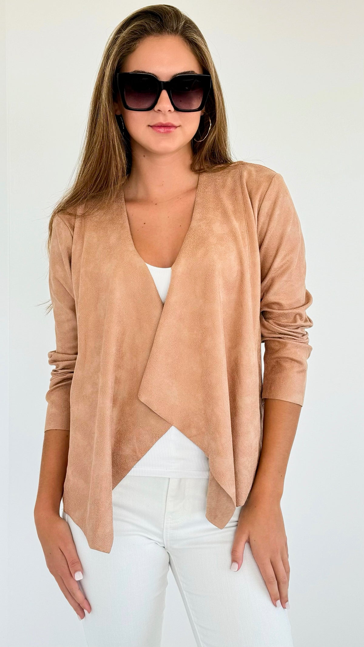 Textured Suede Moto Jacket - Taupe-160 Jackets-Kori America-Coastal Bloom Boutique, find the trendiest versions of the popular styles and looks Located in Indialantic, FL