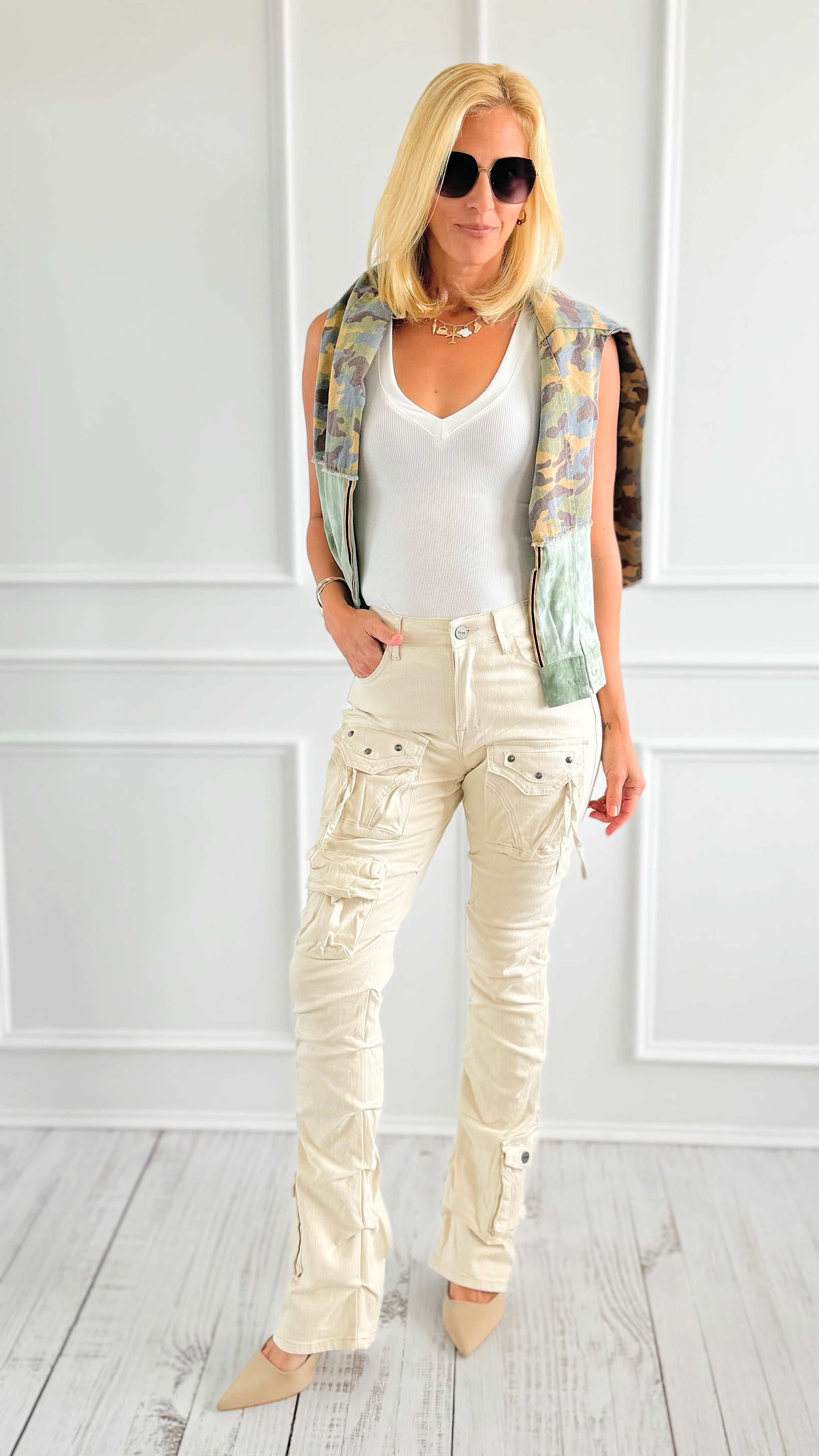 Pinched Stretch Cargo Pants-170 Bottoms-SMOKE RISE RED-Coastal Bloom Boutique, find the trendiest versions of the popular styles and looks Located in Indialantic, FL