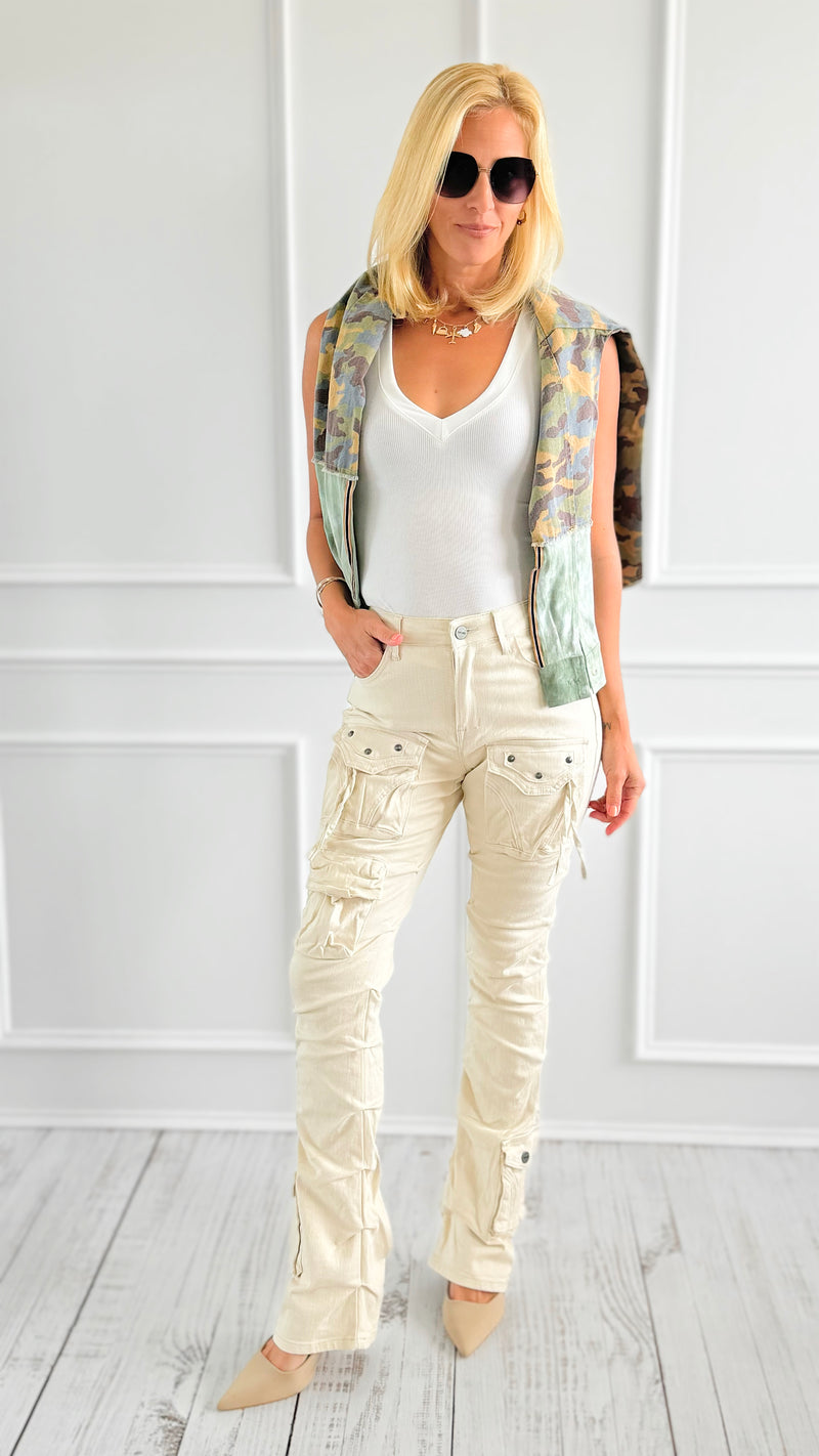 Pinched Stretch Cargo Pants-170 Bottoms-SMOKE RISE RED-Coastal Bloom Boutique, find the trendiest versions of the popular styles and looks Located in Indialantic, FL