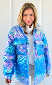 Glowing Luxe Puffer Jacket - Blue-140 Sweaters-Rousseau-Coastal Bloom Boutique, find the trendiest versions of the popular styles and looks Located in Indialantic, FL