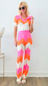 Hey Girl Chevron Knit Set - Orange/Pink-210 Loungewear/Sets-Beston-Coastal Bloom Boutique, find the trendiest versions of the popular styles and looks Located in Indialantic, FL