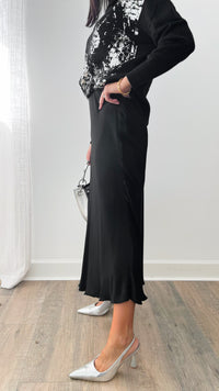 Brooklyn Italian Satin Midi Skirt - Black-170 Bottoms-Germany-Coastal Bloom Boutique, find the trendiest versions of the popular styles and looks Located in Indialantic, FL