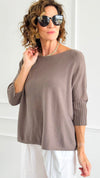 Break Free Round - Neck 3/4 Sleeve Italian Sweater Top - Dk Taupe-140 Sweaters-J.D. PRONTO MODA-Coastal Bloom Boutique, find the trendiest versions of the popular styles and looks Located in Indialantic, FL