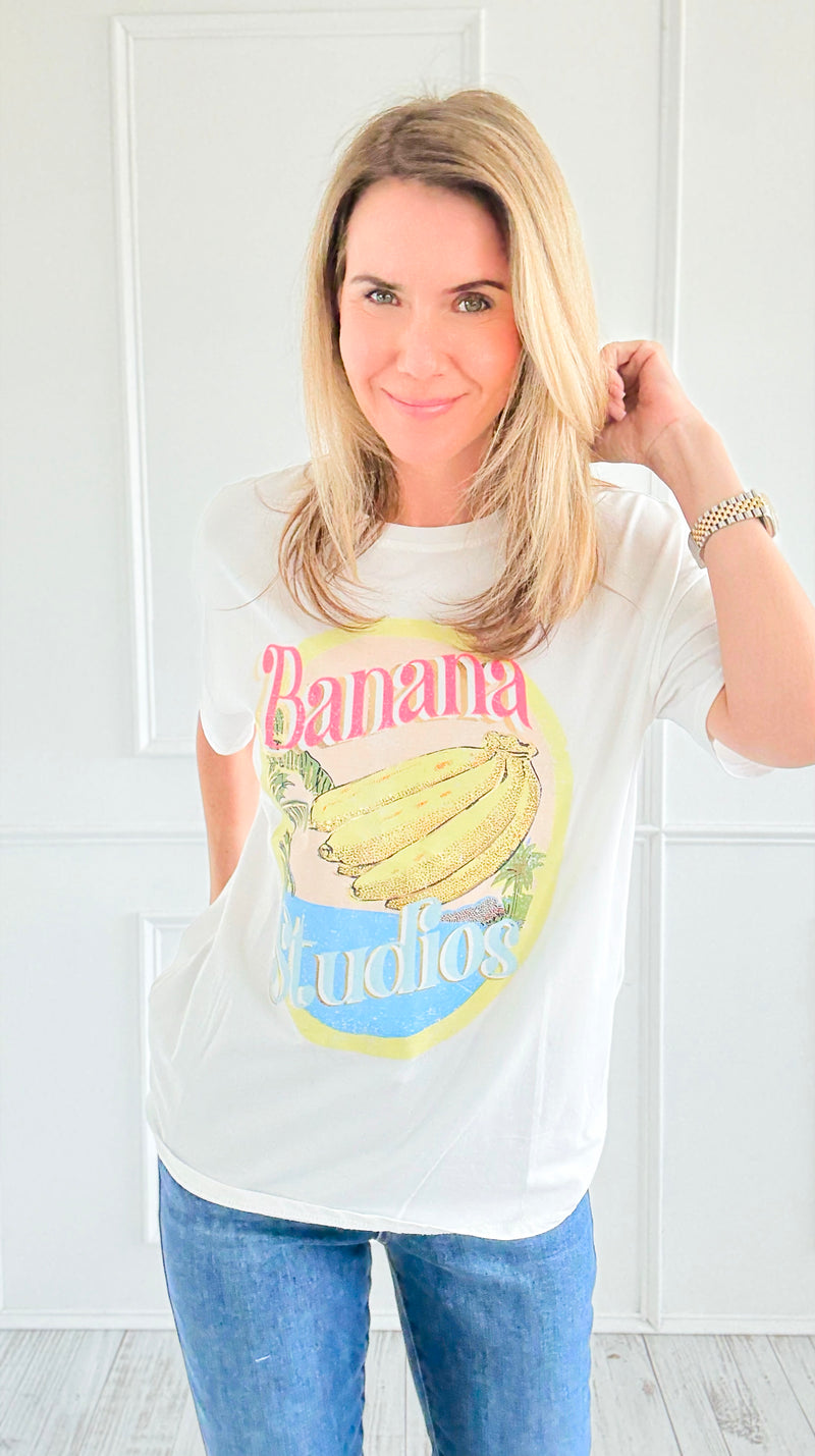 Banana Vibes Italian Graphic tee-110 Short Sleeve Tops-ZR ITALY-Coastal Bloom Boutique, find the trendiest versions of the popular styles and looks Located in Indialantic, FL