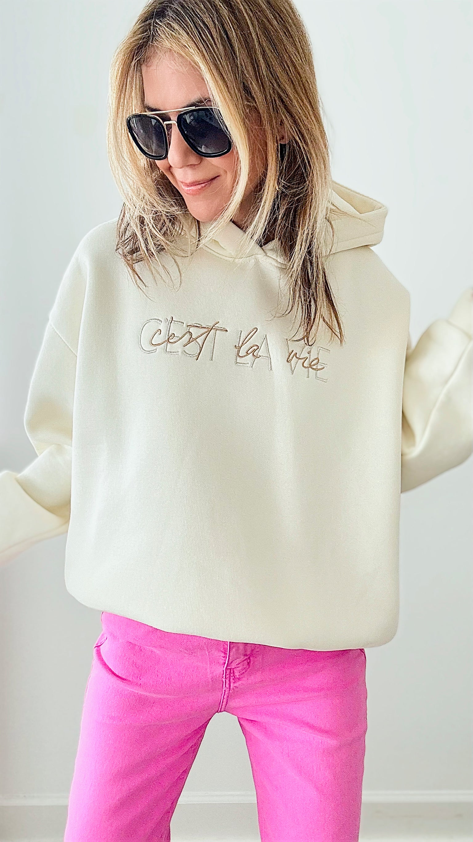 C´est La Vie Hoodie-160 Jackets-Q2-Coastal Bloom Boutique, find the trendiest versions of the popular styles and looks Located in Indialantic, FL