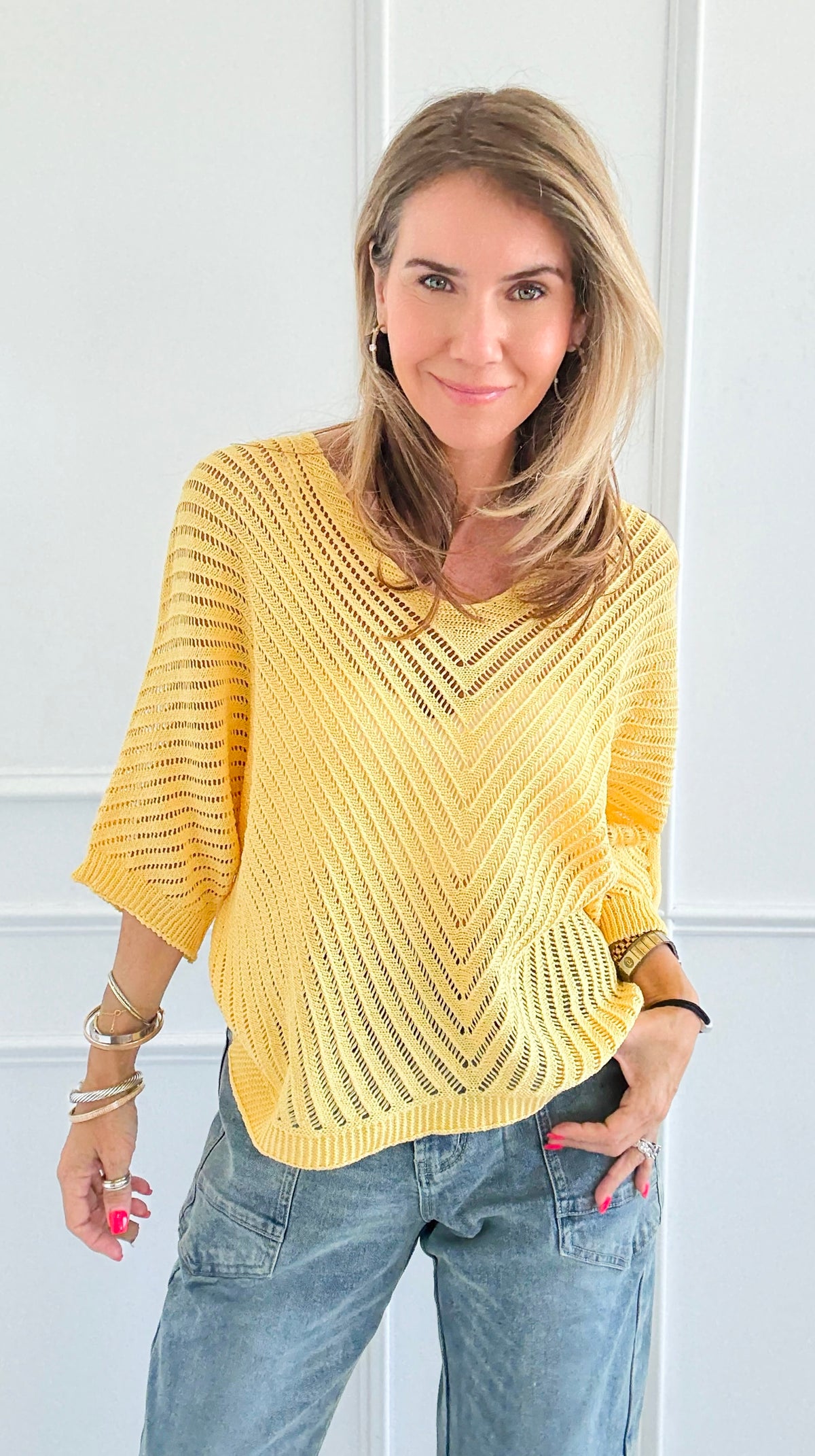 Capri Italian Knit Top- Yellow-140 Sweaters-Italianissimo-Coastal Bloom Boutique, find the trendiest versions of the popular styles and looks Located in Indialantic, FL
