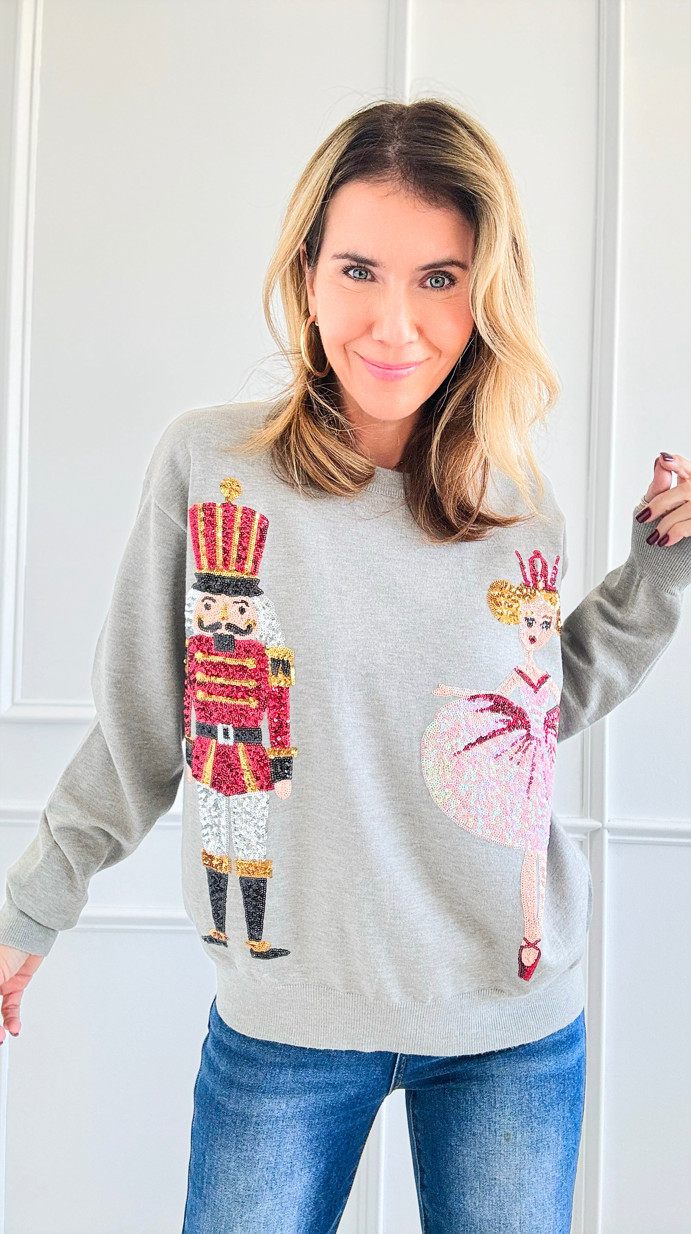 Embellished Nutcracker Sweater - Grey-140 Sweaters-Fantastic Fawn-Coastal Bloom Boutique, find the trendiest versions of the popular styles and looks Located in Indialantic, FL