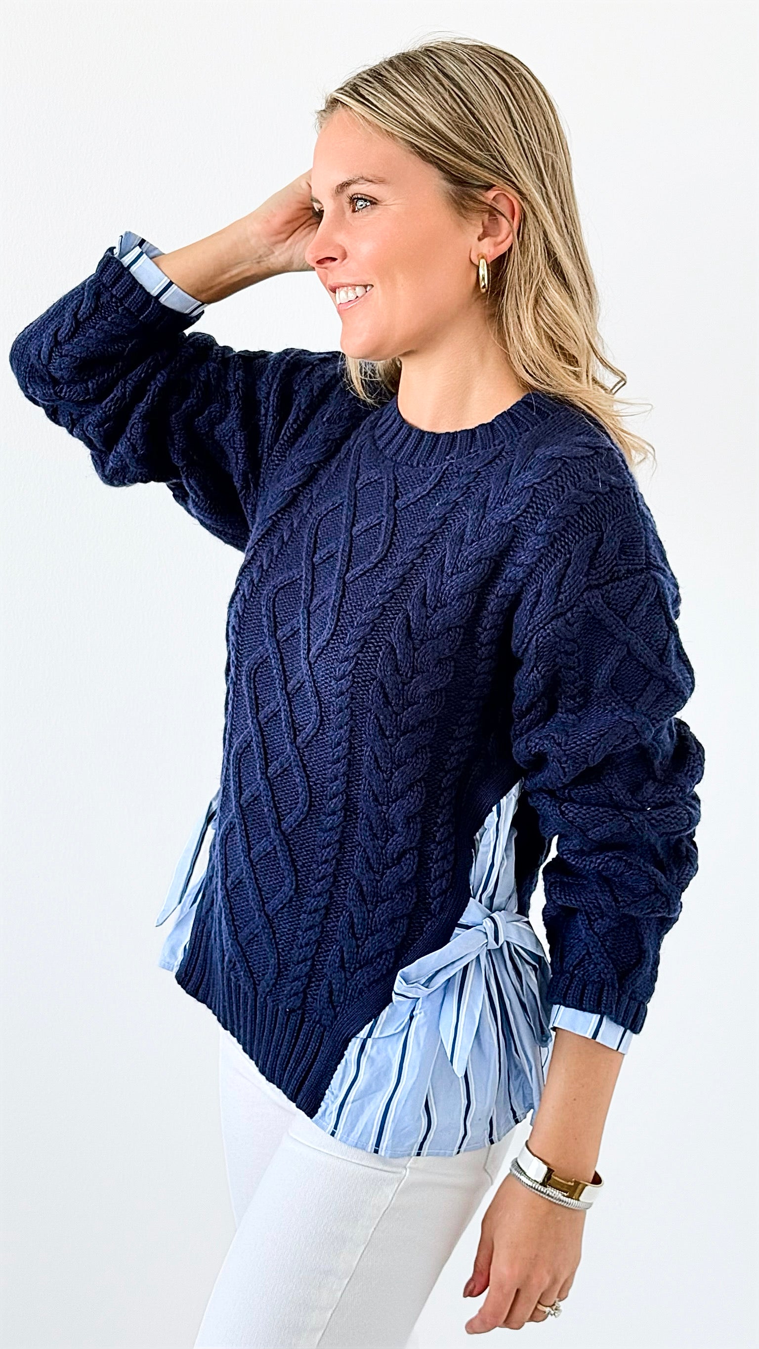 Coastal Charm Cable Sweater-140 Sweaters-English Factory-Coastal Bloom Boutique, find the trendiest versions of the popular styles and looks Located in Indialantic, FL