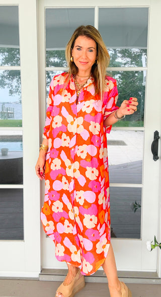 Sunset Spritz Linen Italian Button Dress