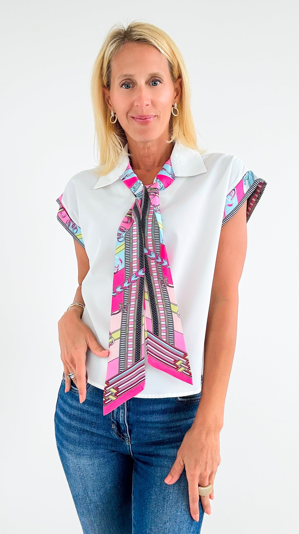 Park Avenue Silk-Trim Blouse-00 Sleevless Tops-PASTEL DESIGN-Coastal Bloom Boutique, find the trendiest versions of the popular styles and looks Located in Indialantic, FL