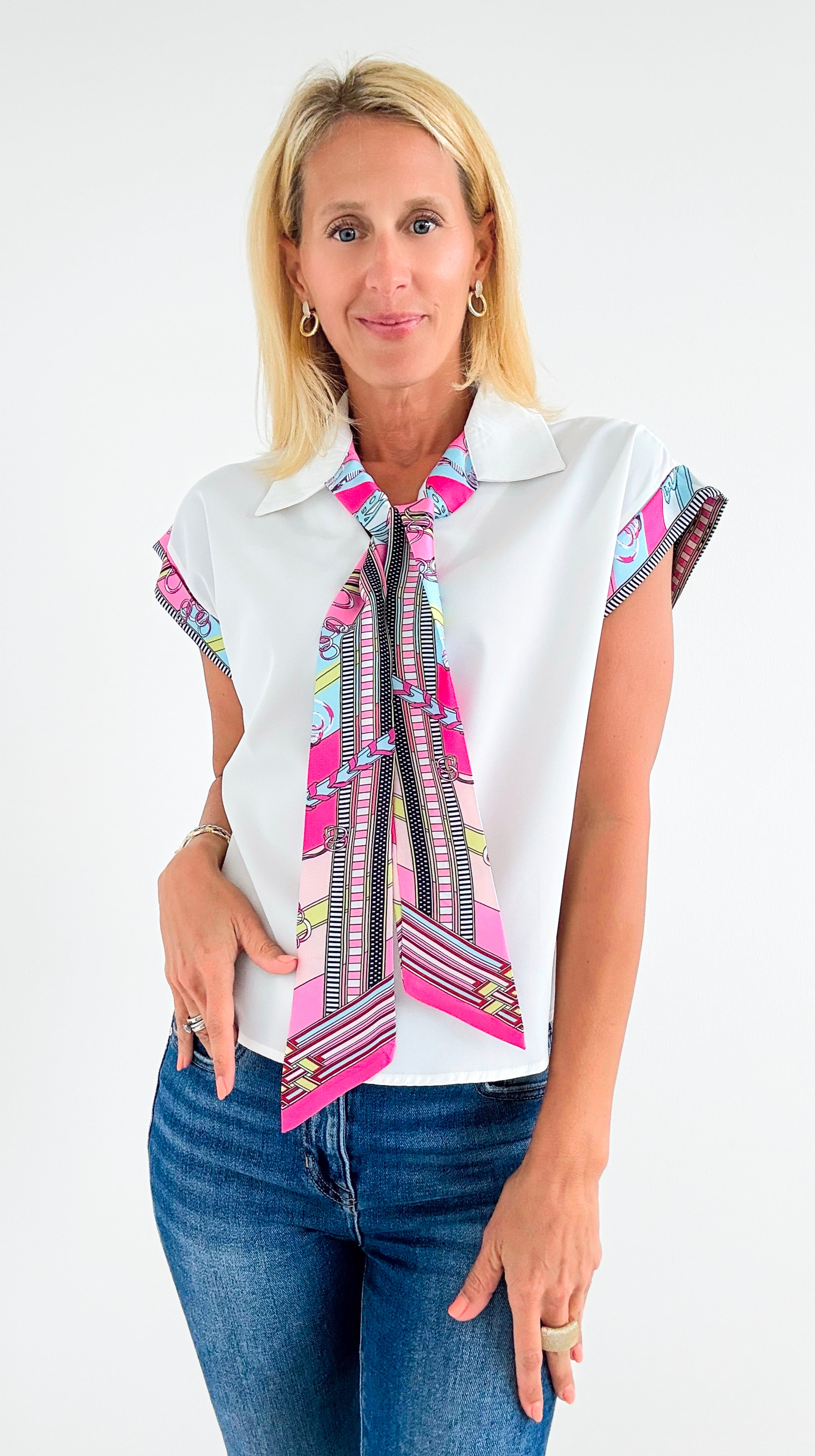 Park Avenue Silk-Trim Blouse-00 Sleevless Tops-PASTEL DESIGN-Coastal Bloom Boutique, find the trendiest versions of the popular styles and looks Located in Indialantic, FL