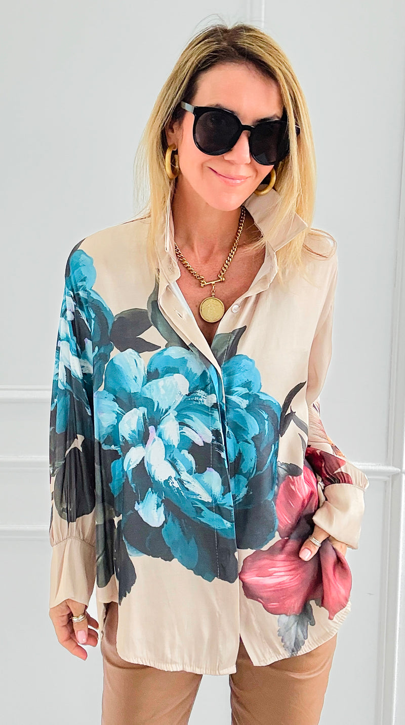 Romantic Garden Italian Blouse-110 Long Sleeve Tops-TATTOO Z-Coastal Bloom Boutique, find the trendiest versions of the popular styles and looks Located in Indialantic, FL