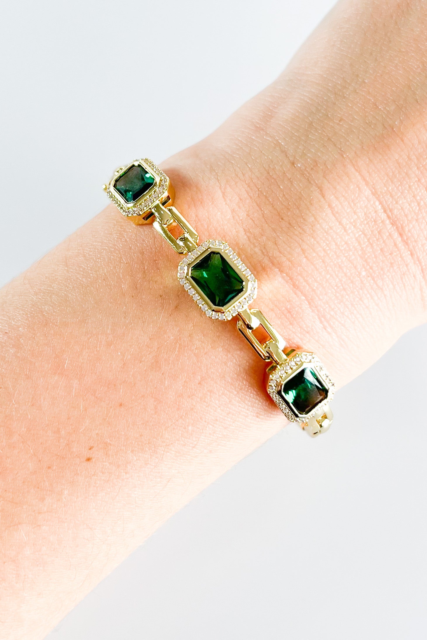 Emerald Halo Station Bangle Bracelet-230 Jewelry-NYC-Coastal Bloom Boutique, find the trendiest versions of the popular styles and looks Located in Indialantic, FL