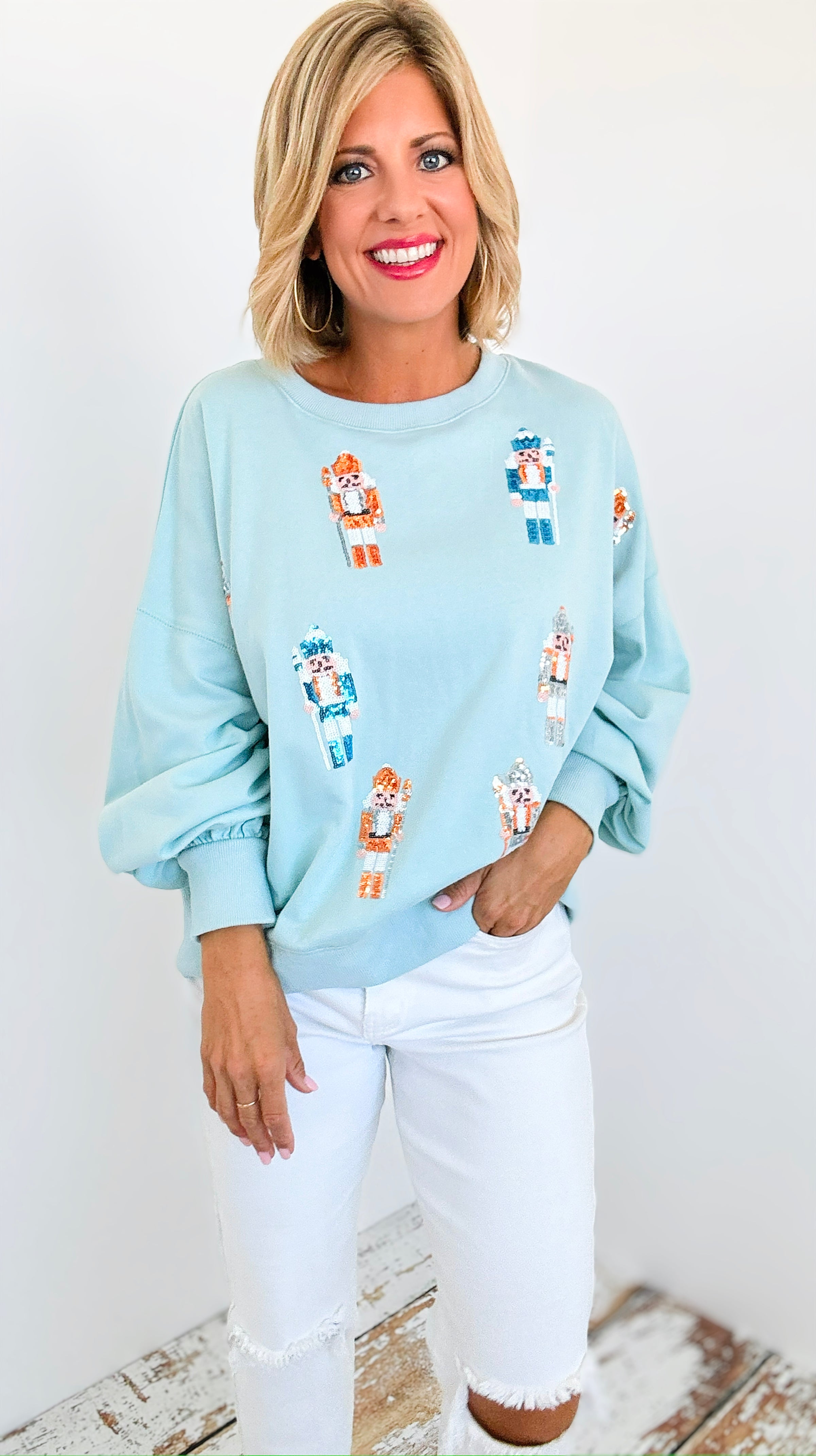 Embroidered Nutcracker Sweatshirt-140 Sweaters-Peach Love California-Coastal Bloom Boutique, find the trendiest versions of the popular styles and looks Located in Indialantic, FL