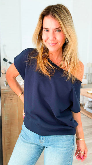 Off-Shoulder Comfort Top - Navy