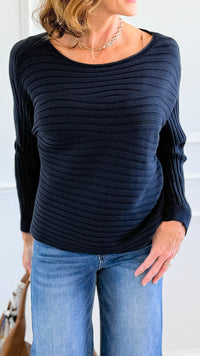 Wavy Lines Italian Pullover- Navy-140 Sweaters-Aute-Coastal Bloom Boutique, find the trendiest versions of the popular styles and looks Located in Indialantic, FL