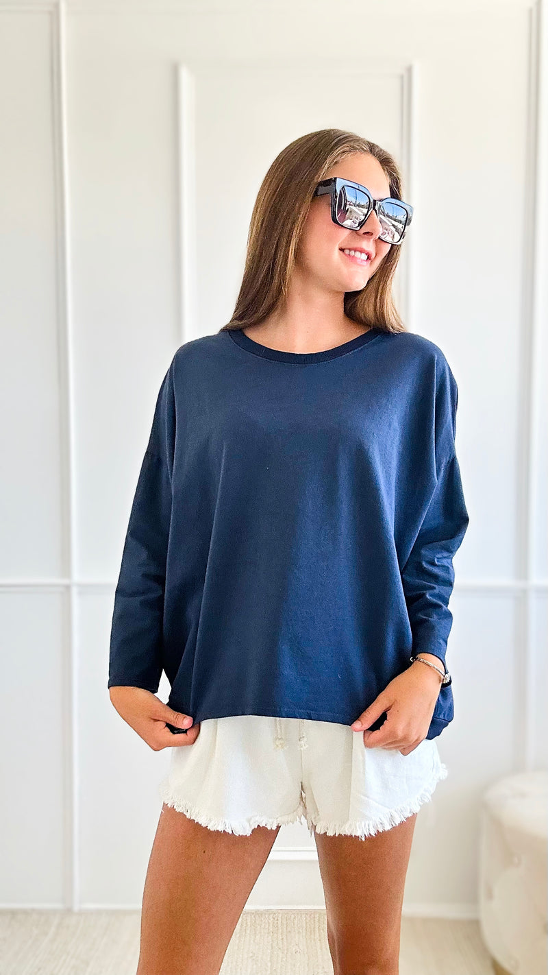 Upscale Comfort Italian Pullover - Navy-140 Sweaters-Italianissimo-Coastal Bloom Boutique, find the trendiest versions of the popular styles and looks Located in Indialantic, FL