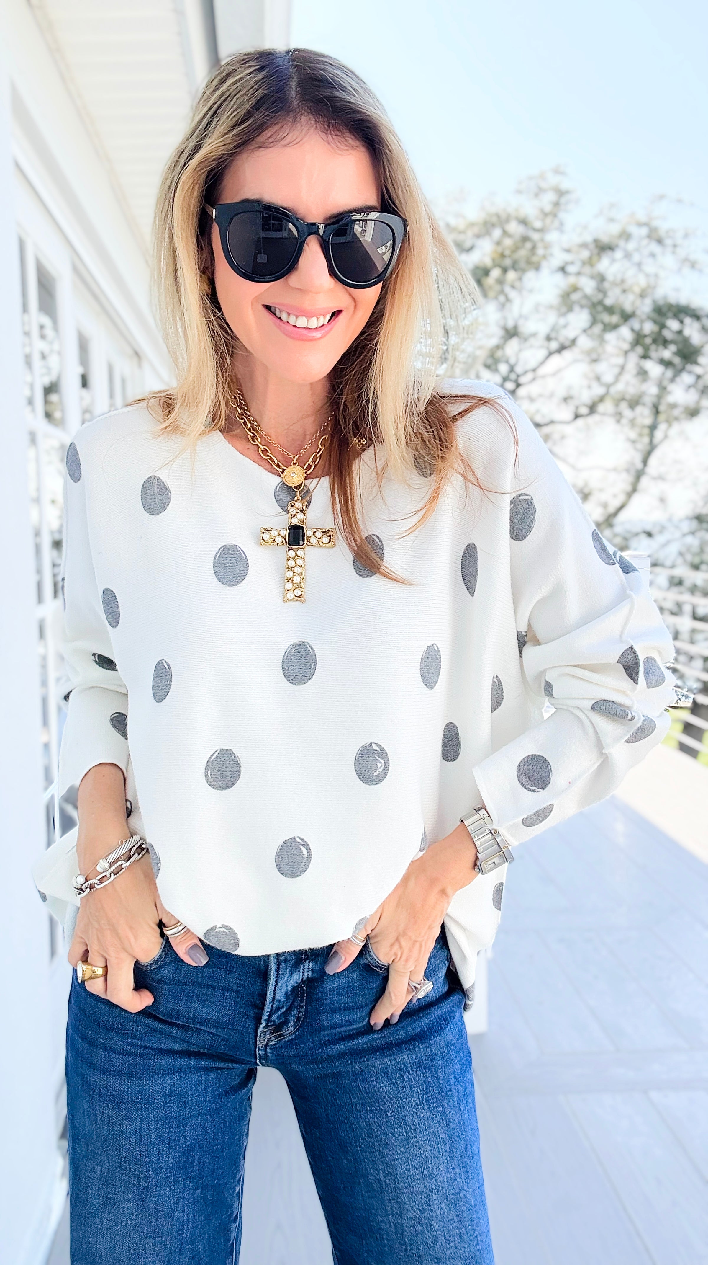 Shadow Dots Italian Milano Sweater-140 Sweaters-SORPRESA-Coastal Bloom Boutique, find the trendiest versions of the popular styles and looks Located in Indialantic, FL