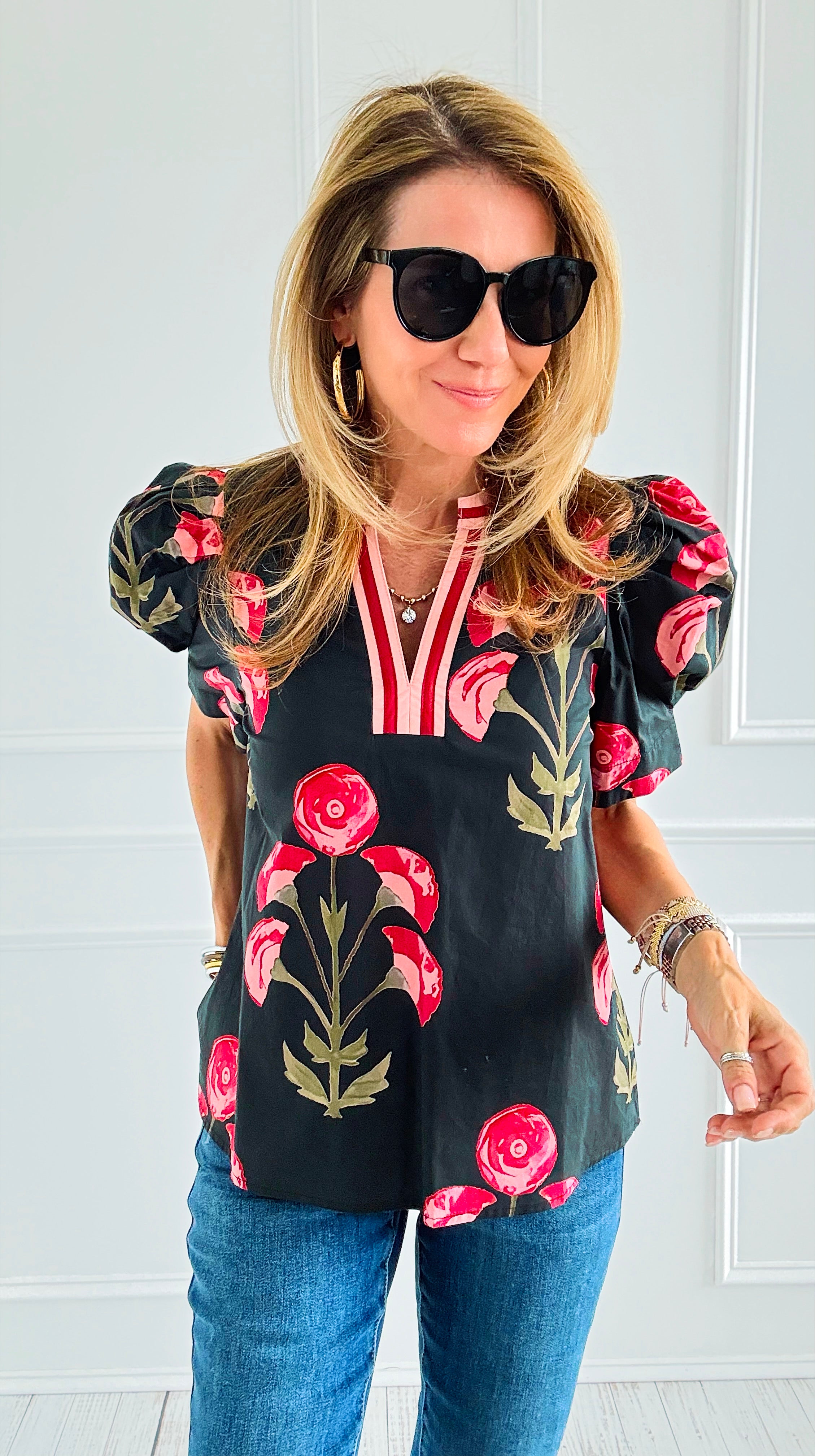 Garden Muse Puff Sleeve Top-110 Short Sleeve Tops-entro-Coastal Bloom Boutique, find the trendiest versions of the popular styles and looks Located in Indialantic, FL