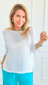 Cloud Day Short Sleeve Italian Knit Top- White-110 short Sleeve Top-NSP-Coastal Bloom Boutique, find the trendiest versions of the popular styles and looks Located in Indialantic, FL