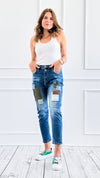 Patchwork Cropped Denim Pants-170 Bottoms-VENTI6 OUTLET-Coastal Bloom Boutique, find the trendiest versions of the popular styles and looks Located in Indialantic, FL